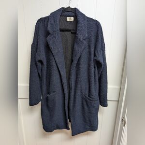 Marine Layer Birdseye-Knit Textured Cardigan Sweater in Blue
